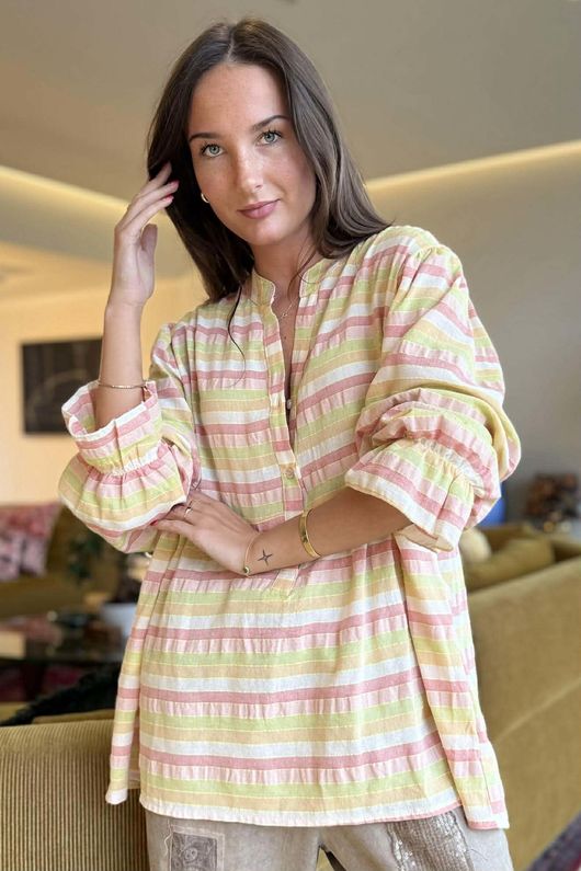 Hallie Stripe Cotton Smock Blouse E /16=